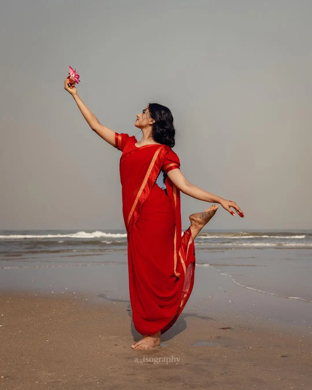 Malayalam Actress Mamitha Baiju in Beautiful Red Saree